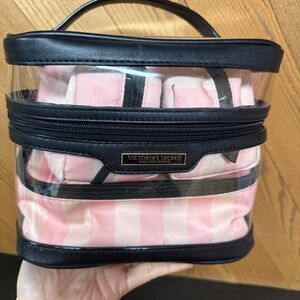Victoria's Secret Iconic Stripe 4 Piece Travel Makeup Toiletry Train Case Bag